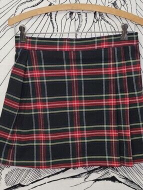 Flynn O'Hara Uniforms 2 Pleat Red and Black Plaid Pleated Skort 28" Waist